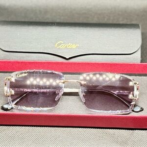 Cartier Women's Rimless Sunglasses with Purple Gradient Lenses and Gold Accents